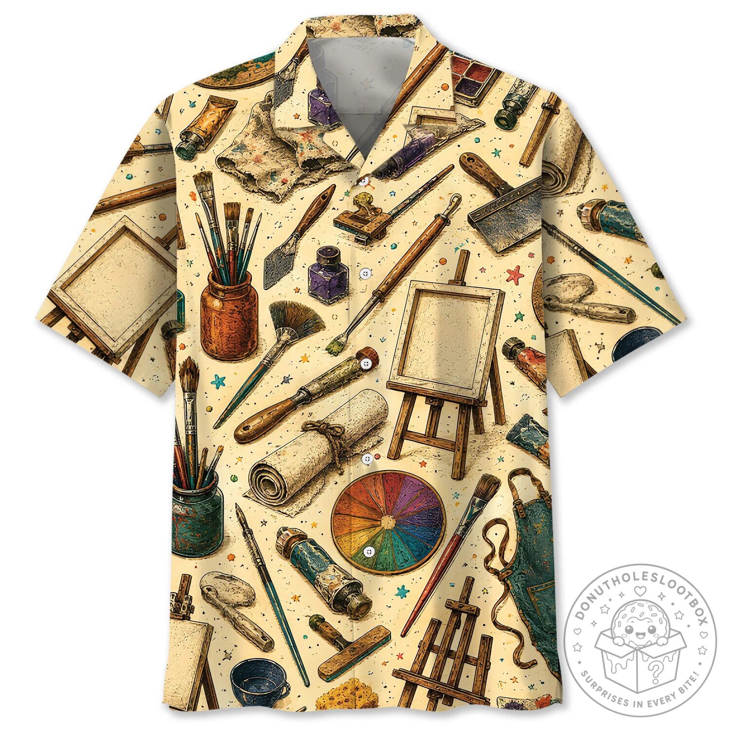 Vintage Painter Artist Tools Art Supplies Pattern Hawaiian Shirt