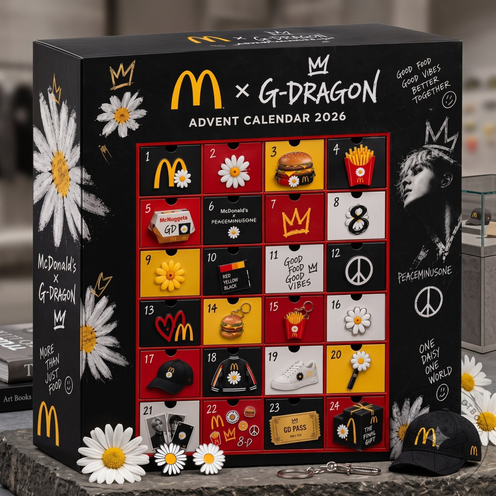 McDonald’s x G-Dragon Advent Calendar 2026 – 24 Days K-Pop Peaceminusone Flat Acrylic Pendants Box