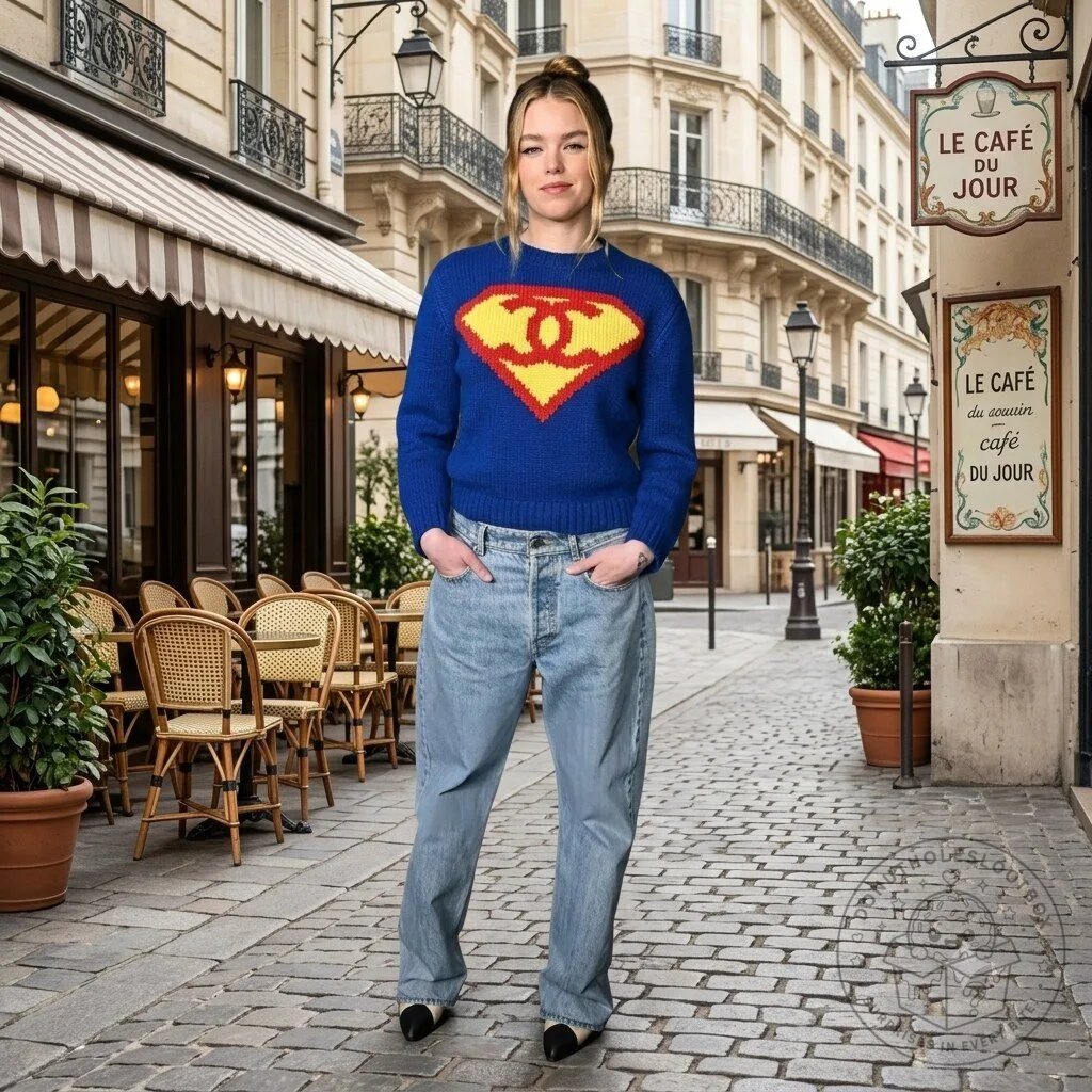 Milly Alcock Chanel Superman Sweater – Blue Supergirl Inspired Knit 7 Milly Alcock Chanel Superman Sweater – Blue Supergirl Inspired Knit