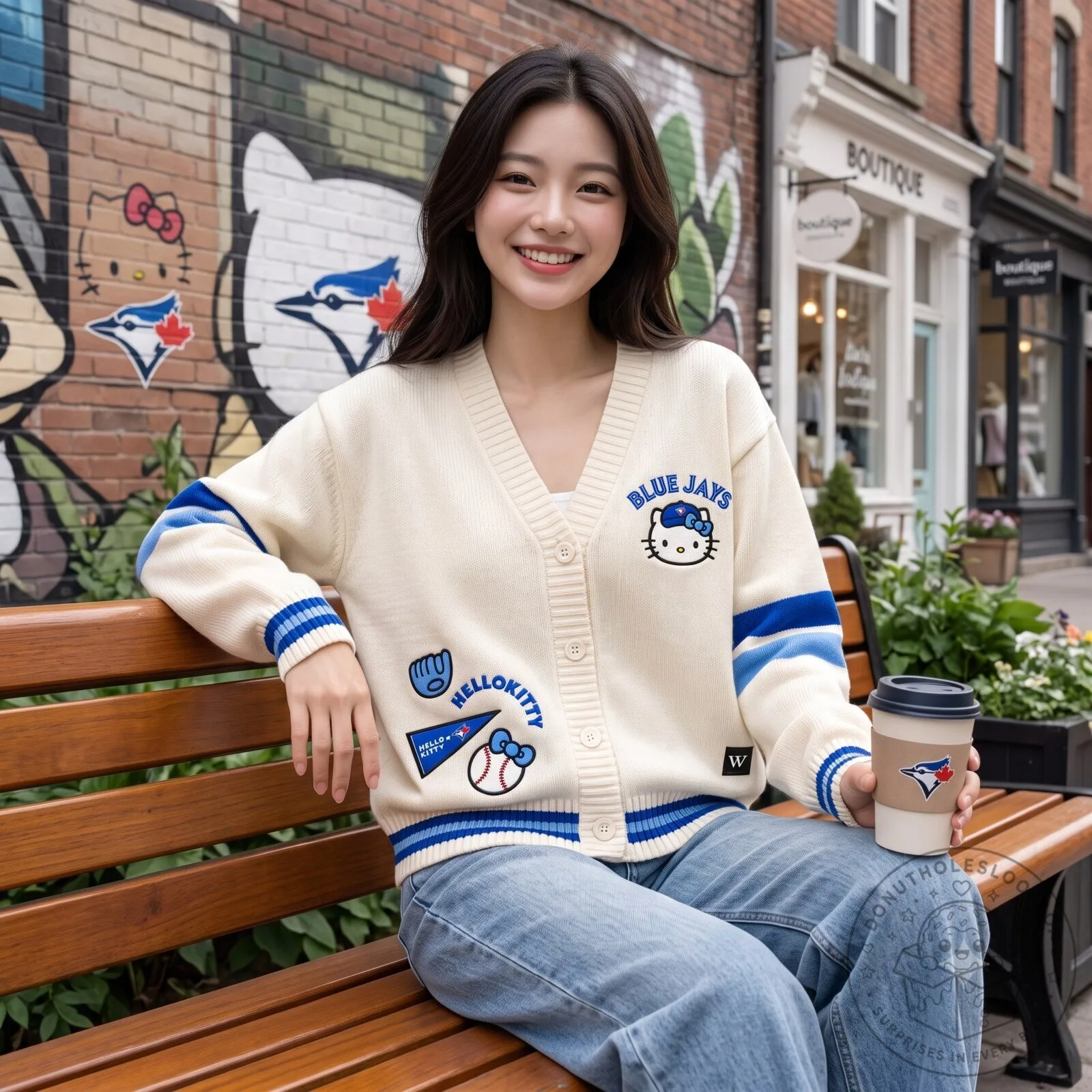 Hello Kitty Blue Jays Cardigan Sweater