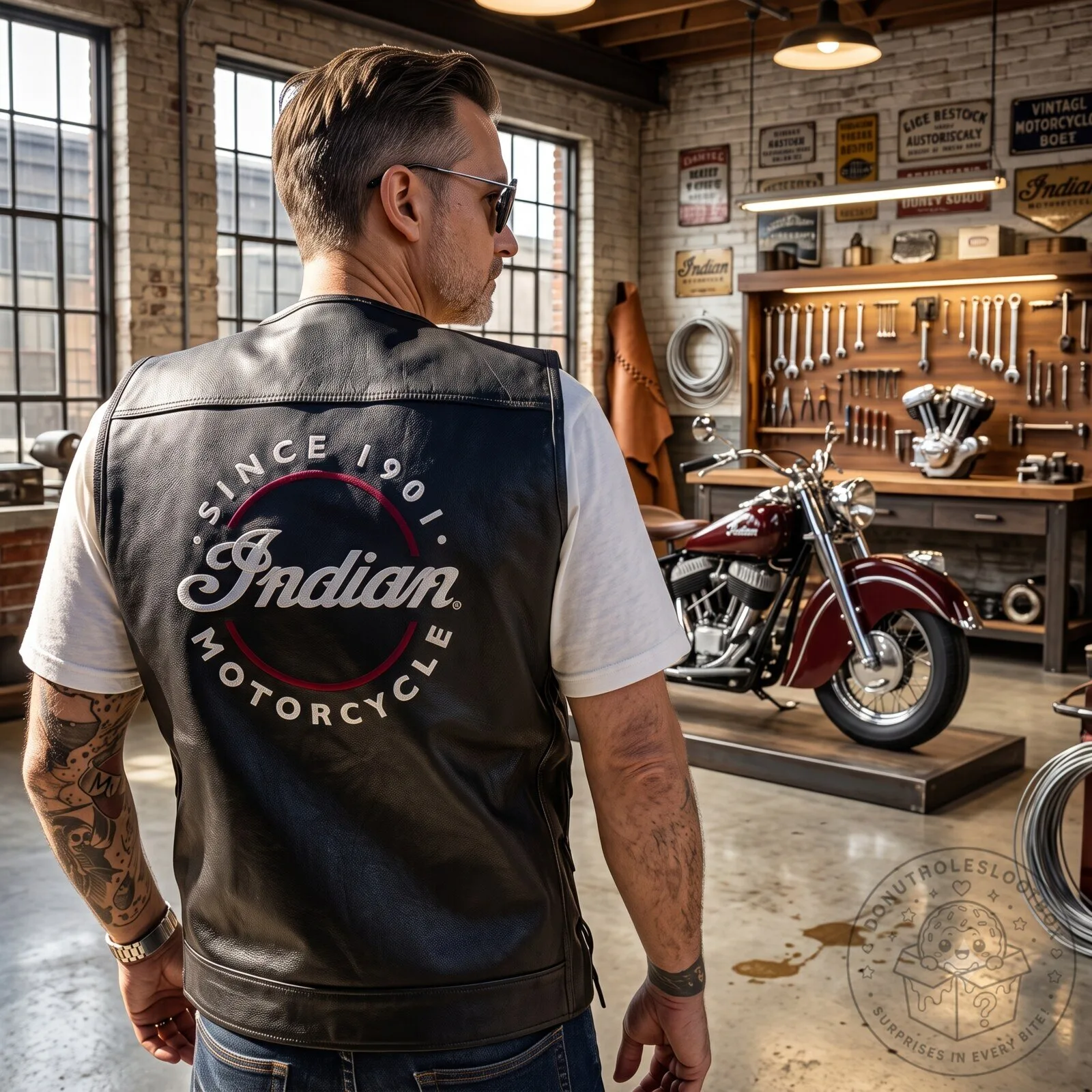 Indian Motorcycle 125th Anniversary Sleeveless Leather Vest with Patches