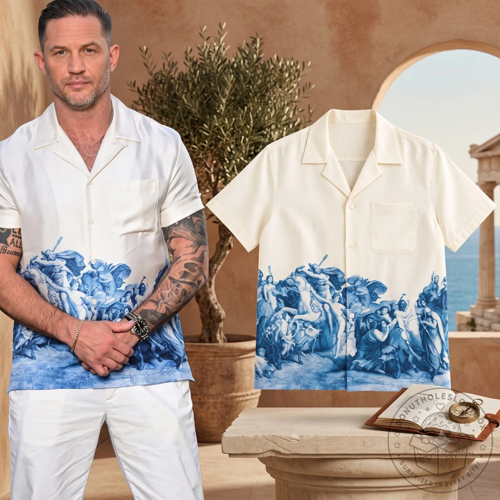 Tom Hardy Vintage Renaissance Blue Toile Hawaiian Shirt
