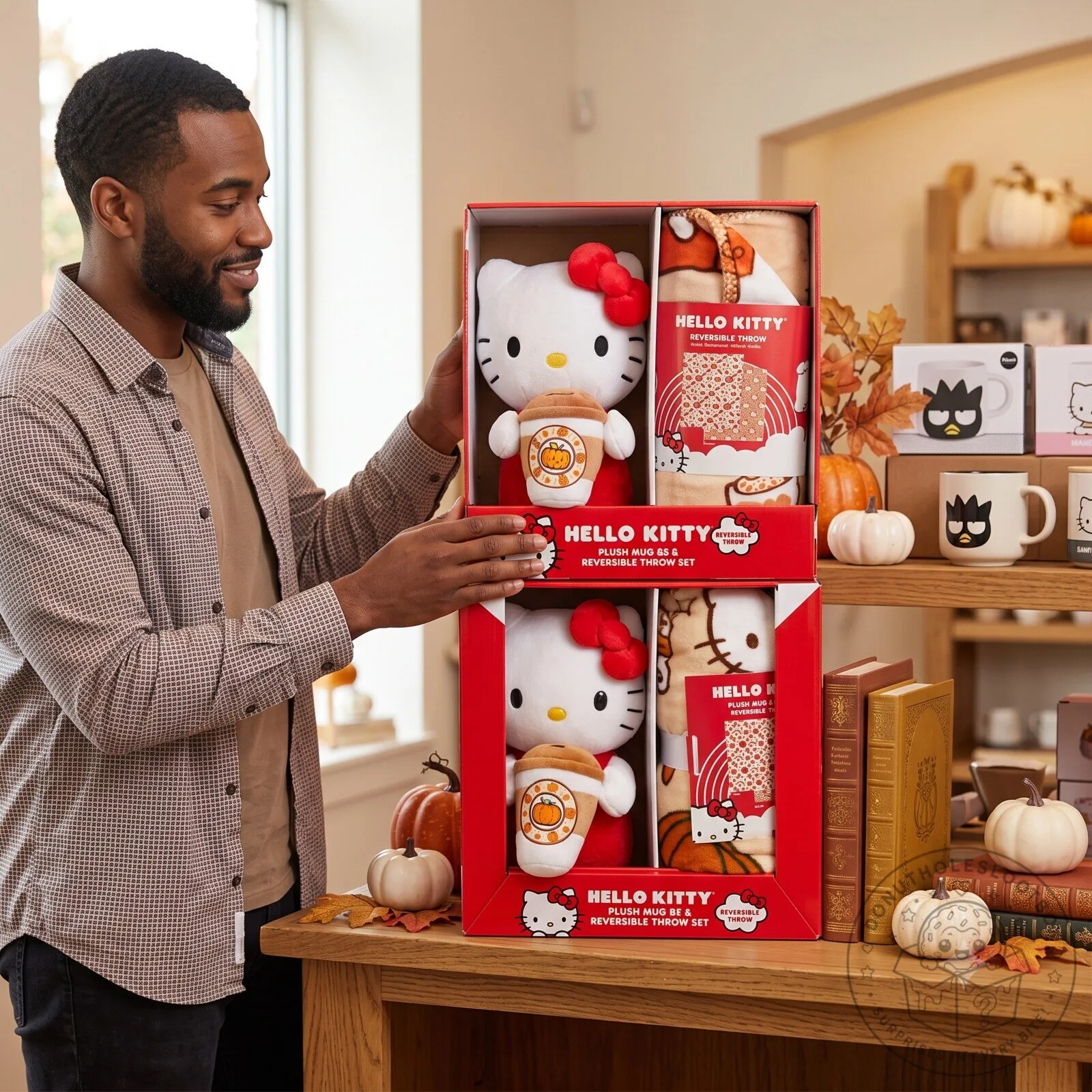Hello Kitty Pumpkin Spice Cloud Throw & Plush Set – Cozy Fall Blanket | Sanrio Halloween Gift & Cute Home Decor