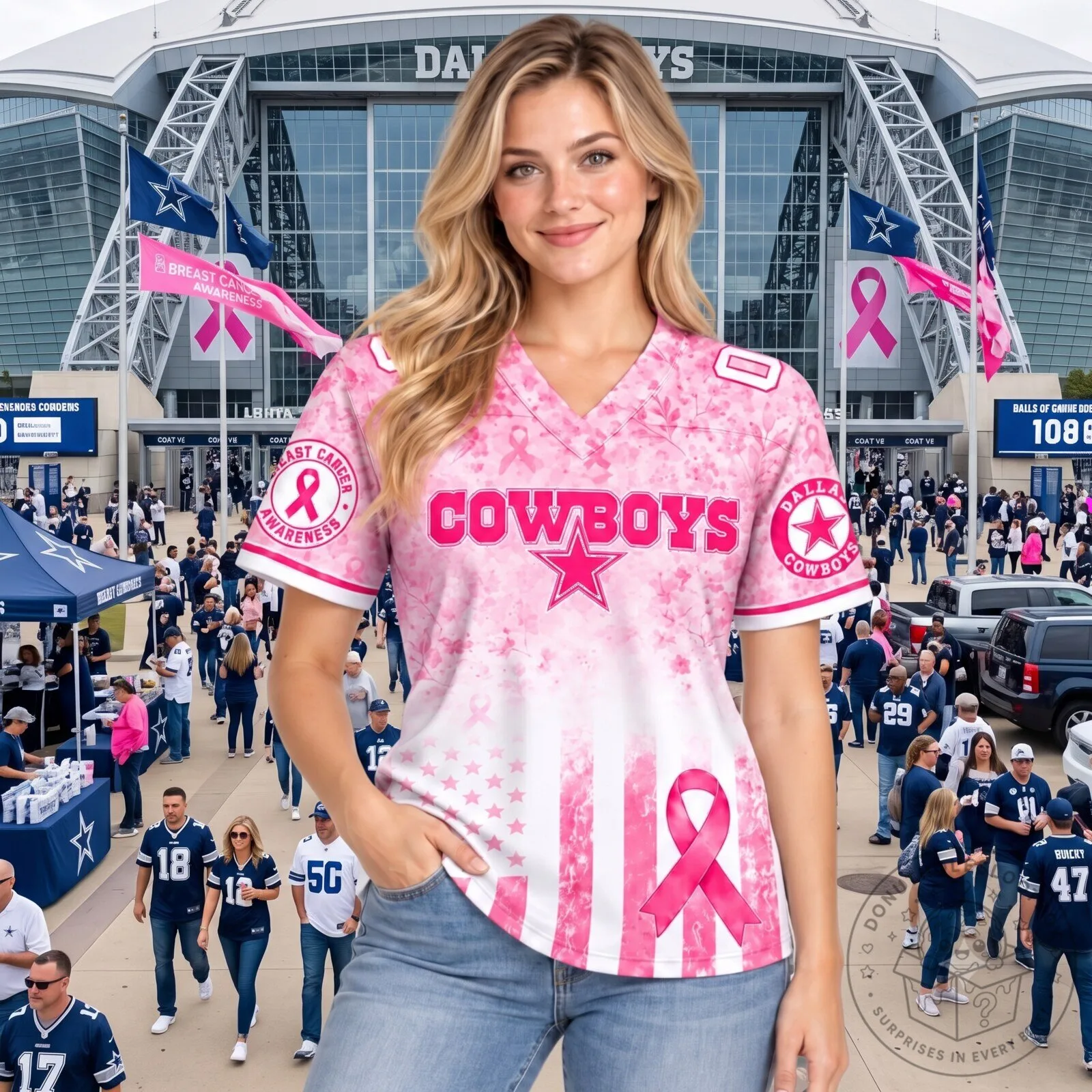 Dallas Cowboys Breast Cancer Awareness Pink V-Neck Football Jersey