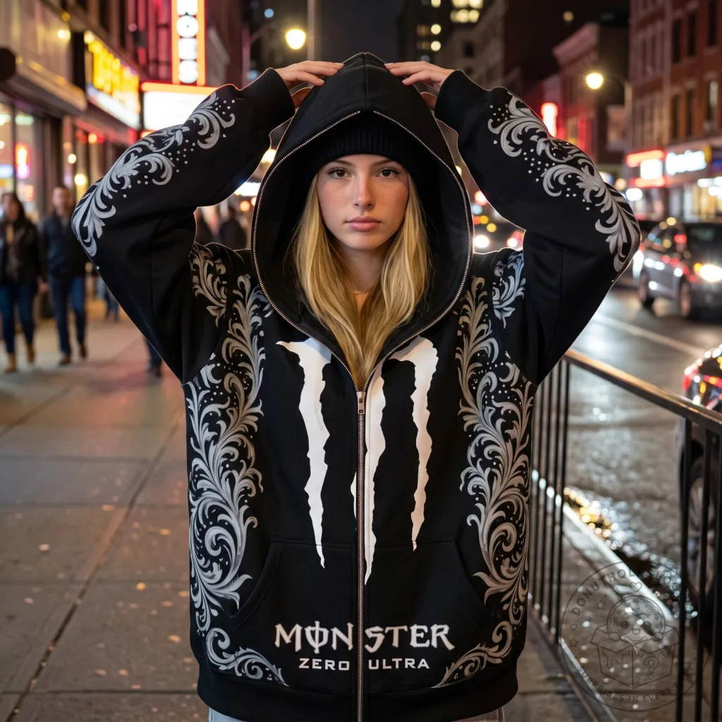 Monster Energy Zero Ultra Hoodie – White Paisley Full Zip Masked Hoodie Monster Energy Zero Ultra Hoodie – White Paisley Full Zip Masked Hoodie