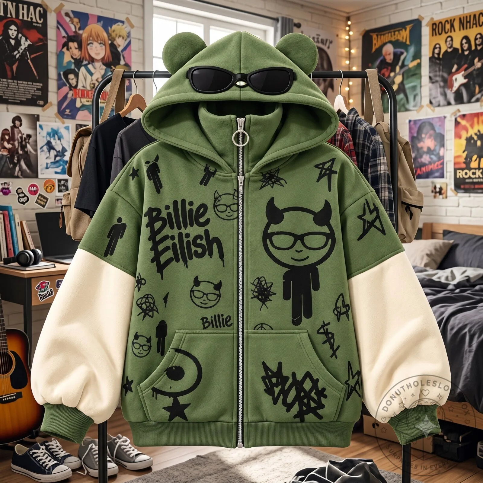 Billie Eilish Graffiti Devil Ear Zip