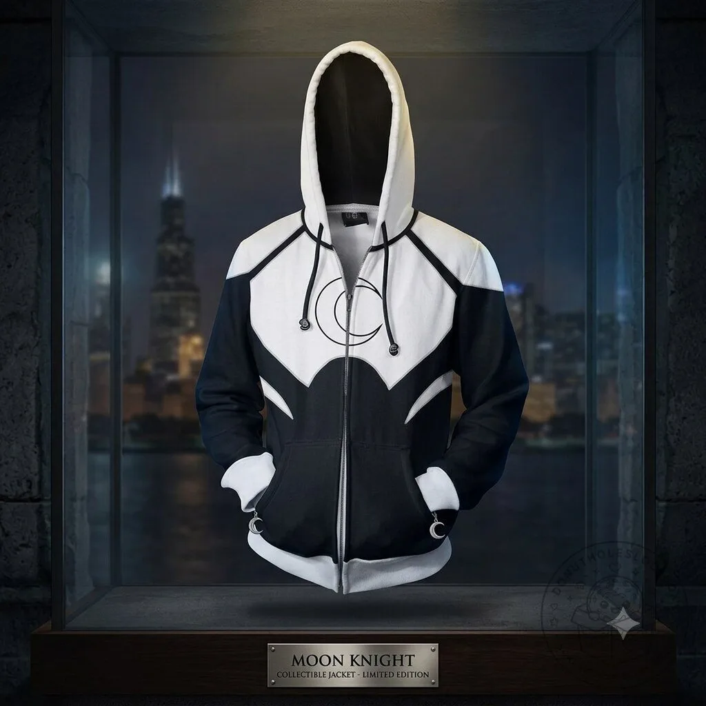 Marvel Crescent Falcon Balaclava Zip-Up Hoodie – Egyptian Moon Graphic Jacket